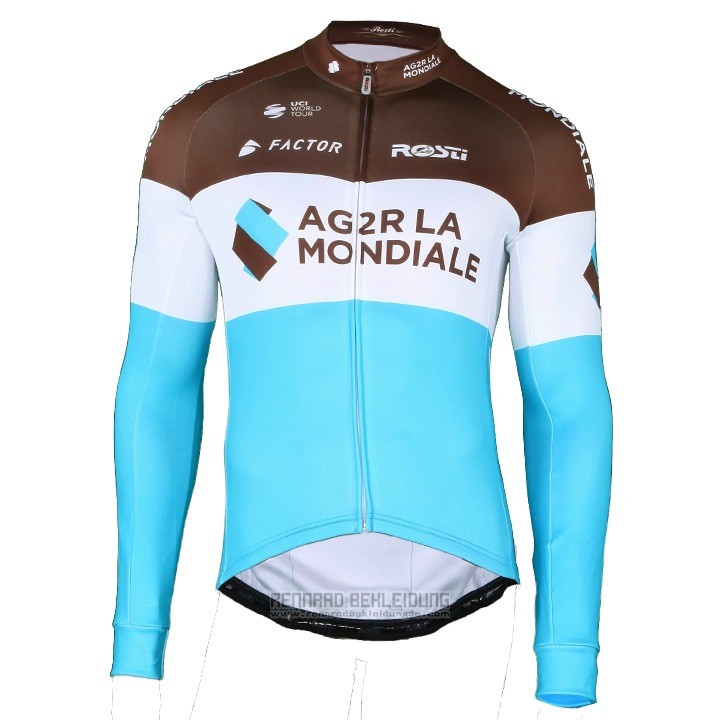 2018 Fahrradbekleidung Ag2r La Mondiale Braun Blau Trikot Langarm und Tragerhose